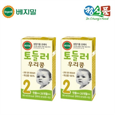 베지밀인펀트 - 베지밀 토들러 우리콩 2단계 유아식 두유 190ml, 원액두유, 48개