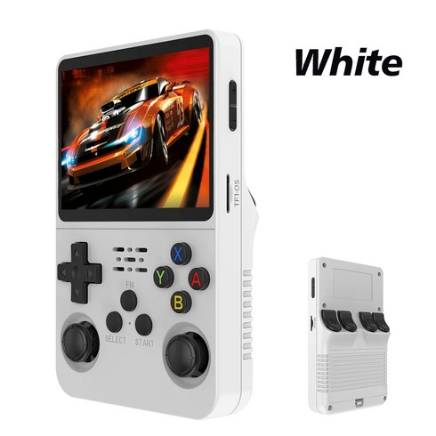 R36S 레트로 복고풍 엔틱 휴대용 비디오 게임 콘솔 리눅스 시스템 3.5 인치 IPS 스크린 포켓 플레이어 128G, 01 White 64GB