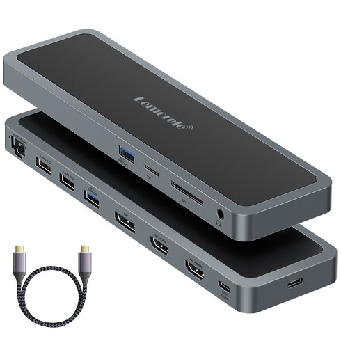 USB 허브 타입 C 4K60Hz 도킹 스테이션 듀얼 HDMI DP 3화면 확장 HDMI 호환 USB 3.0 어댑터 RJ45 PD100WC, 은회색