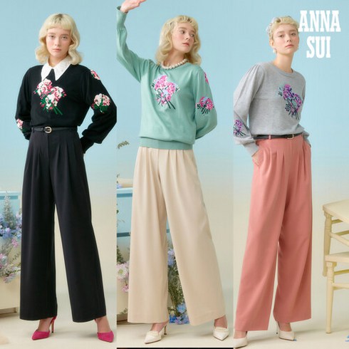 [런칭가 99000원] 안나수이(ANNA SUI) 펄 컬렉션 핀턱 와이드 팬츠+진주 벨트