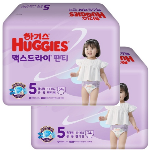 하기스 뉴 맥스드라이 팬티형 기저귀 남여공용, 5단계, 68매