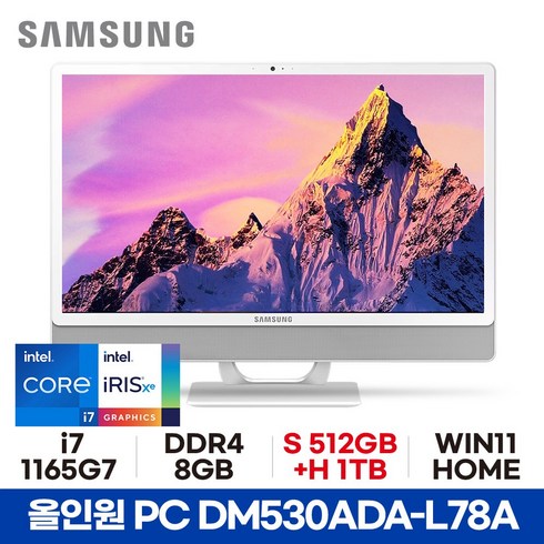*13세대 모델로 출고됩니다* 삼성 올인원PC DM530ADA-L78A - 8GB S512GB+H1TB WIN11 HOME 사무용 가정용 공간활용 일체형PC ED