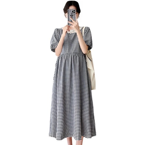 city sky 체크 카라 임산부 귀여운 원피스