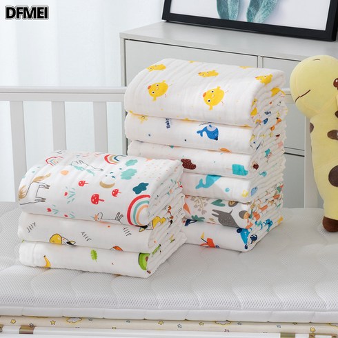DFMEI 면 a종 거즈 목욕 타월 6단사 흡수 덮개 담요 소프트 프린트 목욕 타월, 이십여 종의 무늬와 색깔의 배합. × 4단70*90 ×