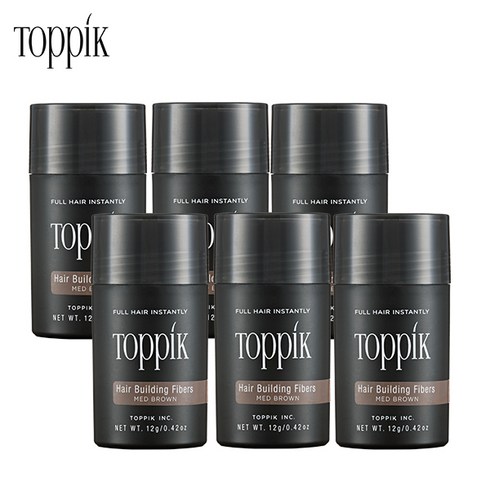 토픽 TOPPIK 12g x 6개 (6개월분) 천연양모케라틴 흑채 증모제 펌프별매, 중간갈색