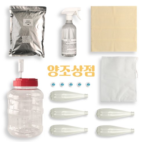 막걸리만들기 - 양조상점 막걸리 만들기 키트 수제 막걸리 세트, 선택1-1 10L 발효통, 선택3-1 물방울PET 1L 5개, 선택2-3 소율곡 미국밀 1kg, 1개