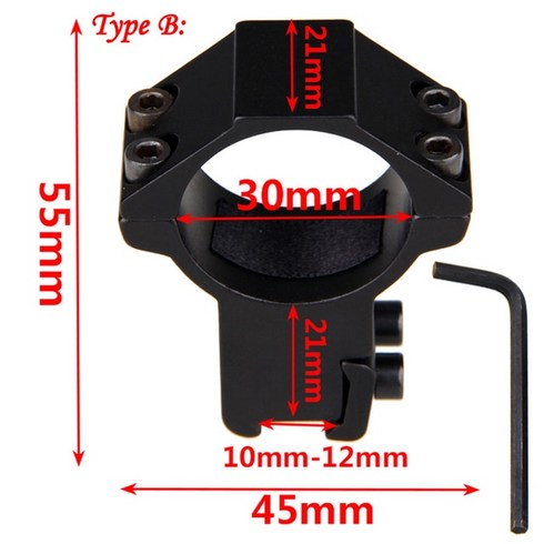 스코프 조준경 에어건 장난감 30mm/25.4mm 라이플 마운트 링 위버 11mm/20mm Dovetail Picatinny 레일 어댑터 프로필 사냥, [02] Black, 1개