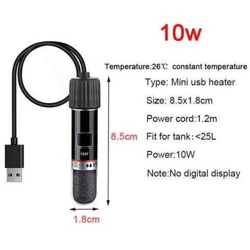 어항냉각봉 - 어항 냉각봉 냉각기 온도계 쿨링 미니 수조 온도 소형 어항용 USB 미니 수족관 히팅 로드 수중 온도 조절기 히터 10W 26 °C 항온, 1.1W