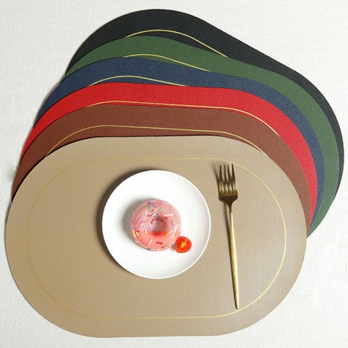 2023년 가성비 최고 식탁매트 - 양면 식탁매트 4개 1세트 북유럽 가죽 방수 식탁 테이블 매트 플레이트 플레이팅, 그레이+옐로우