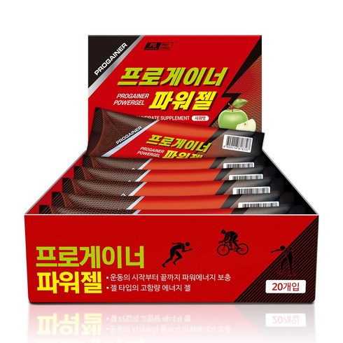 마라톤에너지바 - 프로게이너 파워젤 사과맛 1박스 20개 자전거 마라톤 등산 라이딩 철인3종 에너지젤/스포츠젤, 40g, 1개