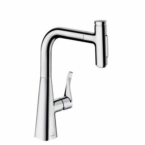 Hansgrohe 메트리스 셀렉트 크롬 퀵클린이 포함된 풀다운 스프레이어가 있는 원핸들 주방 수전 35.5cm(73822001)한스그로헤(hansgrohe)