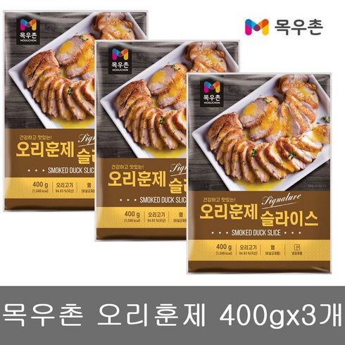 목우촌 훈제 오리 고기 간편팩 400gX3개/오리 슬라이스, 400g, 3개