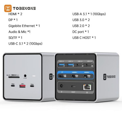 TobenONE USB C 도킹 스테이션 150W 전원 어댑터 포함 델 HP 레노버용 2 LEDMI DP 3 3.1 SD 4.0 T, 04 UDS032 AU Plug