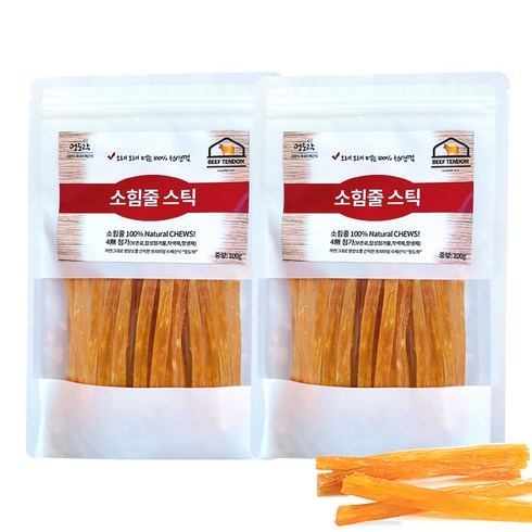 멍도락 국내수제간식 소힘줄스틱 소힘줄 100% 치아치석관리 스트레스해소 도움 강아지껌, 2개, 100g, 소고기