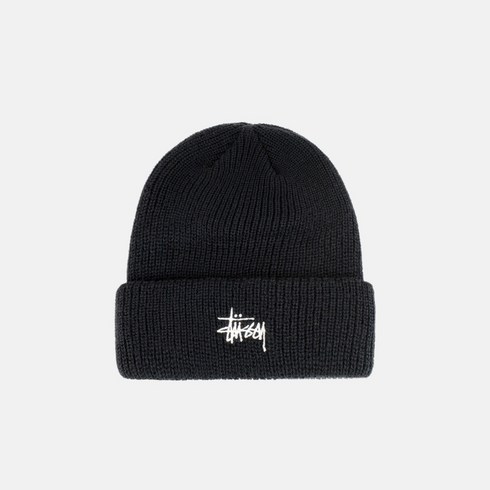 크롬하츠비니 - 스투시 커프 비니 골지 로고 니트 모자 블랙 CUFF BEANIE BASIC