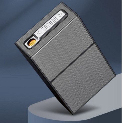 트레인마켓 USB 충전 메탈 라이터 일체형 담배케이스, 1개, 블랙