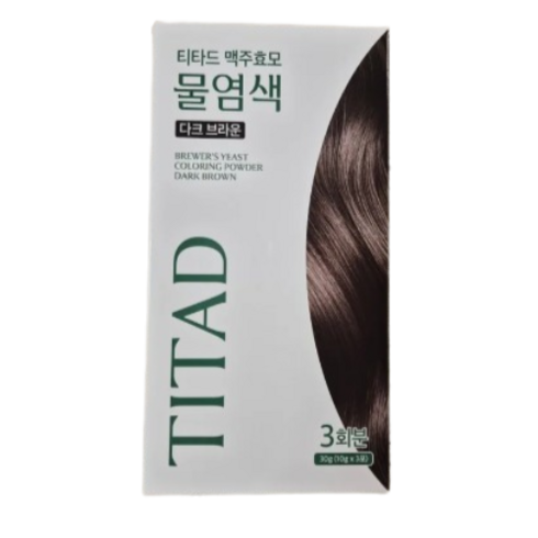 티타드맥주효모물염색 - [티타드/본사정품] 맥주효모 물염색 (3회분/새치모발용) 다크브라운 두피 저자극 염색 국내유일 ppd없는 새치염색약 셀프염색 비건 순한염색, 1세트, 다크 브라운