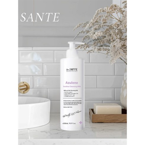 상떼화장품 - [8차완판]} [SANTE] 피부장벽 보호와 트러블 예방까지 한번에!!! 상떼 아줄렌 수더 클렌징 밀크, 1개, 500ml