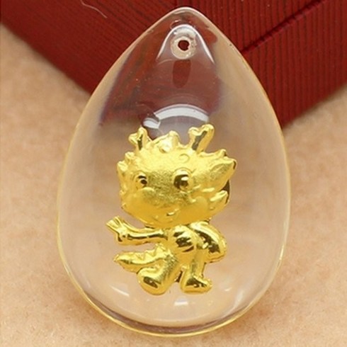 윙윙쇼핑 귀여운 용 용띠 12지 24K 99.99% 골드 금 목걸이 순금 황금 펜던트 공예 12간지 동물 수정 인공 크리스탈 생일 기념 축하 선물 십이지 팬던트 악세사리 쥬얼리