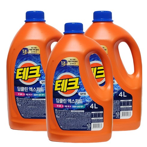 테크액체세제 - 테크 딥클린 엑스퍼트 액체세제 일반 용기, 4L, 3개