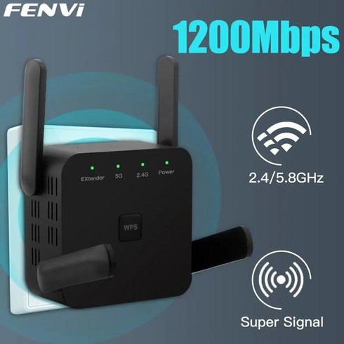 fenvi 와이파이 중계기 - GEEKISTORE FENVI 와이파이 리피터 1200Mbps 라우터 블랙 익스텐더 앰프 신호 부스터 장거리 네트워크 AC1200 2.4G 5GHz, American regulations, 1.European regulations, 1개