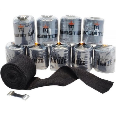 거즈핸드랩 - 복싱MMA용 마이스터 엘라스틱 거즈 핸드랩 멕시코 스타일 화이트 10팩, Black, 10 Rolls