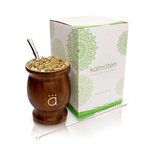 2023년 가성비 최고 마테차컵 - Kalmateh Yerba Mate Gourd 세트 - 전통적인 모던 마테 컵 봄빌라 필터 빨대와 클리닝 브러시 포함 - 이중 벽 스테인리스 스틸 (터키석 243.8g(8.5온, Wood