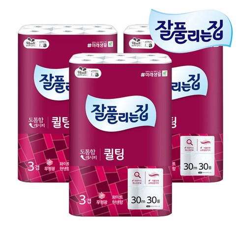 잘풀리는집 더도톰한 3겹퀼팅 롤화장지 30m 30롤 3팩, 30개입, 3개