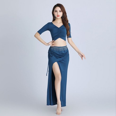 밸리댄스복세트 - 밸리복 밸리댄스복 세트 댄스복 무대 공연 연습, 블루 탑+블루 스커트