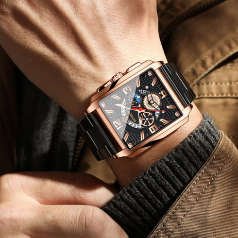 사각시계 - 셀루앙드 쿼츠 스퀘어 남자 패션 매탈 손목시계