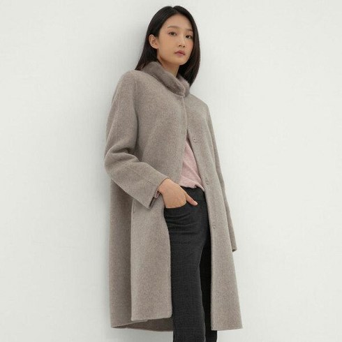 여성 캐시미어 블렌드 밍크퍼 하이넥 롱 포멀 코트 [2컬러]