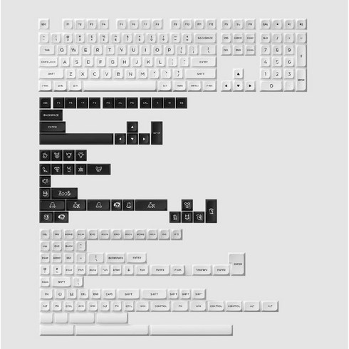 Akko MDA 기계식 키보드 키캡 PBT 소재, 흰색 바탕에 검은색 - 227개 키