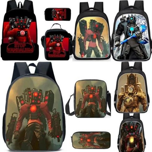 신학기 가방 Skibidi 변기 배낭 도시락 TV 맨 타이탄 카메라맨 보스 연필 케이스 Mochila