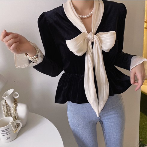 2023년 가성비 최고 벨벳블라우스 - 리본마켓 / 라뷰티 오간자 벨벳 블라우스