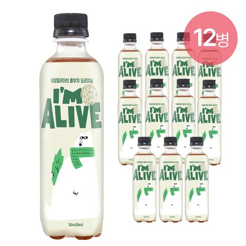 다이노스얼라이브 - low 칼로리 카페인 스코비 아임얼라이브 탄산수 콤부차 PET, PET 오리지널 12병, 12개