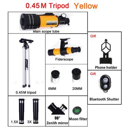 f30070m - 야간투시경 디지털망원경 HD 고출력 휴대용 전문 천체 망원경 F30070M AZM70300 150 배 줌 야간 투시경 별 달, 1) 0.45M tripod