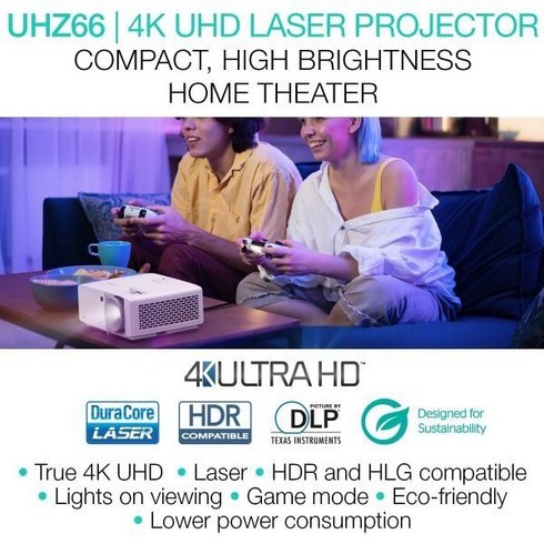 옵토마 UHZ66 컴팩트 롱 스로 트루 4K UHD 레이저 홈 시네마 및 게이밍 프로젝터 4000루멘, UHZ66 (4000 Lm/ HDMI eARC/ARC)