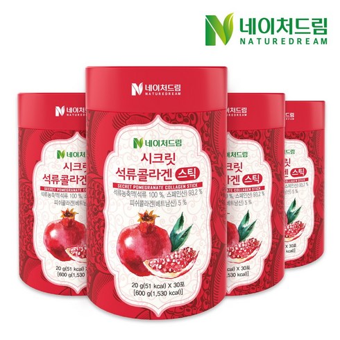 프리미엄 미녀의석류콜라겐 8박스168포 - 네이처드림 시크릿 석류콜라겐 스틱 20g 30포 x 4박스 (총120포), 600g, 4개