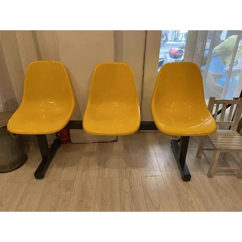 야외 벤치 편의점 로비 버스정류장 의자 3인 야구장 대합실 대기실, 3인용 플라스틱 노란색 광택 표면