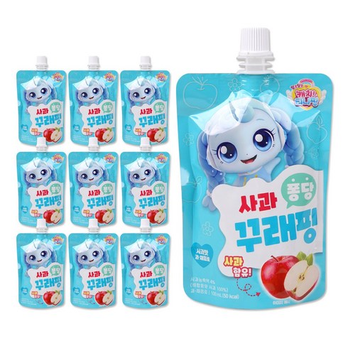 캐치티니핑 사과 퐁당 꾸래핑 음료수 100ml, 10개