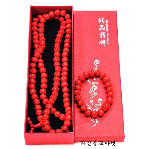 경탁주12도스마트스토어 - 경면주사 염주세트 연꽃조각염주 108염주 합장주 단주 불교용품