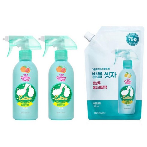 발을씻자 코튼풋샴푸 레몬 385ml 3개 온더바디, 자몽 385ml 2개 + 리필 레몬 500ml 1개