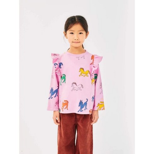 보보쇼즈24fw - [BOBO CHOSES] 보보쇼즈 24FW 키즈 티셔 Wonder Horse all over ruffle sweatshirt B224AC053