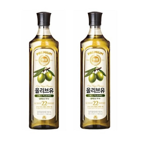 올리브유900 - 해표 압착 올리브유 900ml, 2개