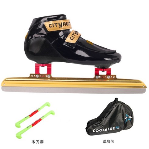 시티런 빙상 아이스 스피드 스케이트화 스케이팅 신발 날 커버 가방 세트, 38 (240mm), 블랙골드(날집+가방)
