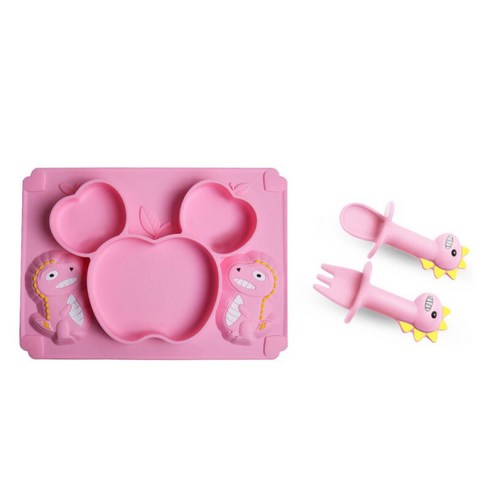 아기 실리콘 식기 접시 아기 디너 플레이트 포크 스푼 세트 디너 비 홈 실리콘 디너 플레이트 액세서리 1 세트, 체코