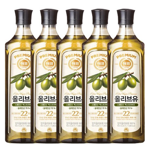 해표 압착 올리브유, 900ml, 5개