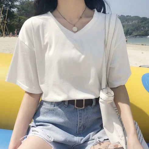 로지 페인팅 브이넥 여성 반팔티셔츠 2P