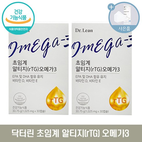 닥터린 초임계 알티지 오메가3 식약처인증 rtg 오매가3 + 씨오케이마스크 증정, 30정, 2개