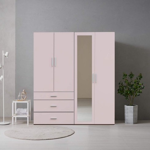 웰튼 에리카1600 옷장 이불장 수납장 원룸 학생 싱글 서랍형 거울 장롱셋트, 핑크-긴문거울옷장+3서랍장롱